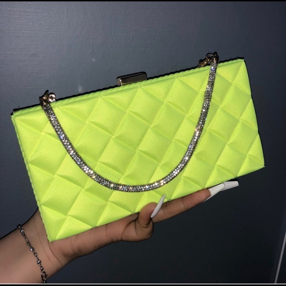 Neon Yellow Rhinestone clutch purse